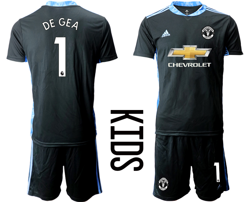 Youth 2020-2021 club Manchester United black goalkeeper #1 Soccer Jerseys